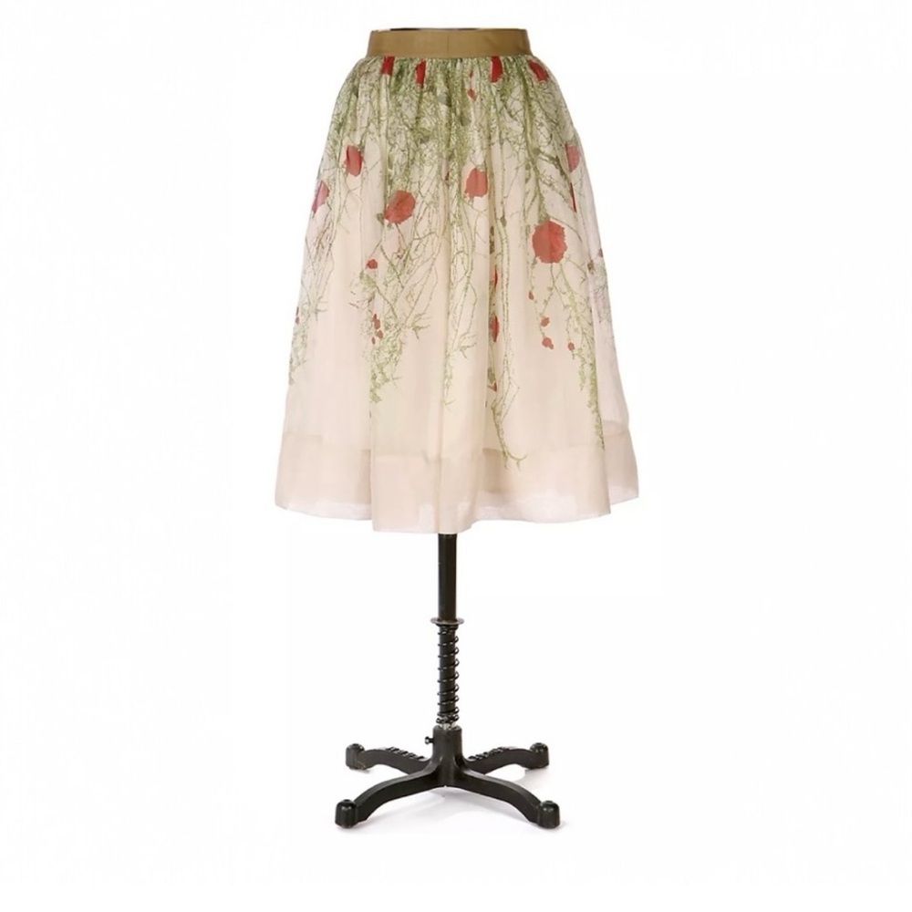 Anthropologie Viola Silk Red Rose Floral A-Line Skirt Size 2 - Picture 3 of 9